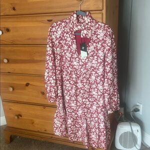 Tuckernuck Rose-Red and White Floral Tiered Puff-Sleeve Dress